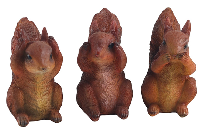 Set Of 3 Squirrels Hear Speak, & See No Evil